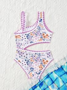 Traje de baño una pieza con estampado floral ditsy lindo para niñas jóvenes