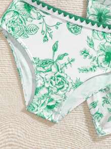 SHEIN Tween Girls Floral Print 3pcs Bikini Set - Side Tie Sarong Wrap & Mini Skirt - Multicolor - View 4