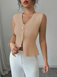 Elenzga 女款 2024 白色 V 领休闲毛衣背心