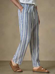Manfinity VCAY Men's Striped Woven Straight Long Mid-Waist Casual Pants, Suitable For Daily Wear