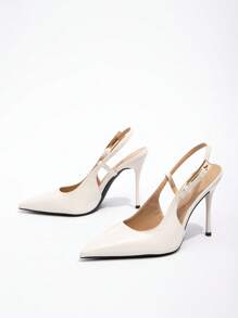CUCCOO BIZCHIC Giày cao gót Lolita thắt nơ màu đỏ tía có dây đeo sau lưng cho nữ - Màu be - Xem 3