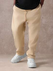 SUMWON Premium Athletic Jogger Sweatpants With Side Logo Print Elastic Cuffs Casual Workout Running Training Loungewear Fall Winter Streetwear Athleisure - Khaki - View 3