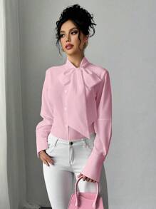 Gloray Women's Bow Cuff Long Sleeve Casual Blouse, Minimalist & Practical