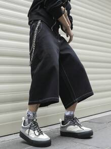 Claim Dot Plus Size Men's Pocket Loose Wide-Leg Casual Denim Shorts Street Hang Out College