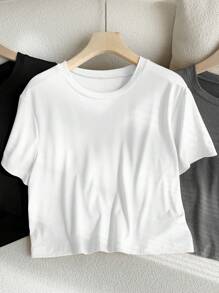 SHEIN EZwear Set de 3 camisetas básicas de manga corta y cuello redondo en tallas grandes de colores variados - Multicolor - Ver 4
