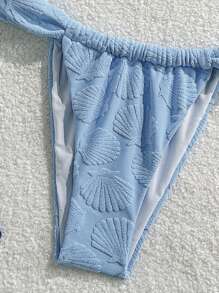 SHEIN Swim 2pcs/Set Simple Textured Fabric Unpadded Swimsuit Top And Side Strap Triangle Bottom For Summer Beach Vacation - Blue - View 4