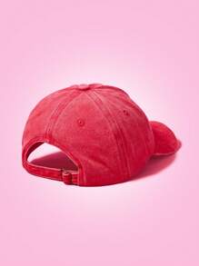 THE POWERPUFF GIRLS X SHEIN Gorra de béisbol roja lavada con bordado de flores - Rojo - Ver 4