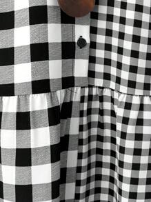 SHEIN LUNE Plus Size Women's Black & White Plaid Patchwork Versatile Plus Size Dress - Multicolor - View 4