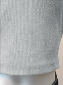 SHEIN EZwear 1 件女士灰色针织对比蕾丝吊带背心 - 灰色 - 查看 8