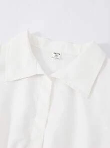 SHEIN Explorewe Váy sơ mi kiểu Pháp cổ điển dành cho bé gái tuổi teen, mềm mại, rộng rãi, thoải mái, thời trang mùa hè - trắng - Xem 4