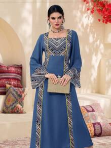 Al Najma 女士土耳其和阿拉伯传统长裙，端庄 - 藍色 - 查看 7