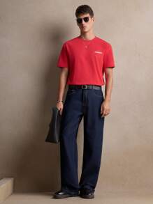 AKNOTIC 男士深蓝色梭织中腰直筒休闲牛仔裤，适合日常穿着、夏季、度假、派对、男士礼物、通勤、上学、狂欢 - 藏蓝色 - 查看 2