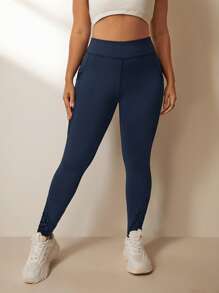 Rhythm Era Plus Size Women's Asymmetrical Functional Leggings, Tight-Fitting, Tummy Control Pockets, Mesh & Fleece Fabric Long Pants