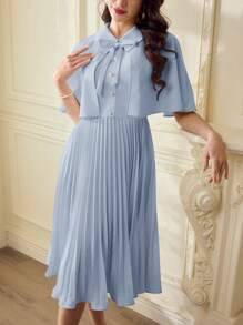 Vintamour Vintage Elegant Classic Women 2 Pieces Set Spring Summer Cape Shawl And Pleated Hem Dress Vacation Outfits Women Office Outfits For Women Festival Outfits For Women Vacation Two Pieces Set Two Pieces Summer Set 1960s Outfit Mother Day Outfit Mother Day Dress Summer Dress Summer Two Pieces Set Festival Outfits For Women Teacher Outfits For Women Modest - Baby Blue - View 7