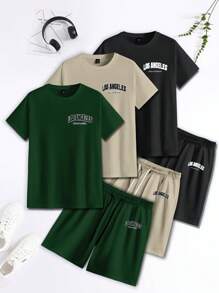 Manfinity Homme Men's Letter Print Crew Neck Short Sleeve Casual T-Shirt And Drawstring Waist Shorts 2 Pieces Set - Multicolor - View 1