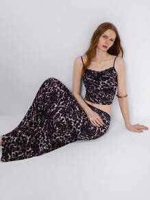 GENKIRA Conjunto de top con tirantes de encaje y estampado de leopardo y falda de línea A, moda callejera europea y americana, primavera/verano - Multicolor - Ver 5