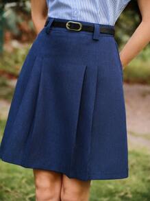 Vintamour 复古优雅女式编织褶皱 A 字裙配腰带，假日通勤春夏春季复活节夏季度假西部装女式迷你裙复活节生日下装音乐会夏季春季巡航服装女式乡村音乐会早午餐夏季老钱风格 - 藍色 - 查看 2