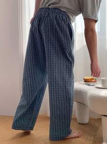 DAZY Men's Plaid Texture Spring Pants, Loungewear Bottom, For Fall Pajama