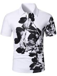Manfinity RSRT Men's Floral Print Casual Short Sleeve Polo Shirt - White - View 3