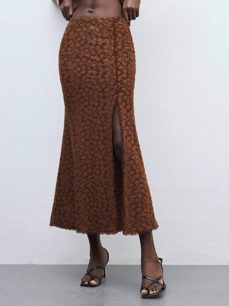 SHEIN Maija 2025 Spring/Summer New Casual Fashionable Vacation Coffee Color Jacquard Fabric Comfortable Women Skirt, Suitable For Parties, Weddings, Music Festivals, Graduation, Brunch Beach Outfits For Woman Western