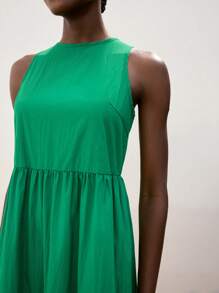 Maija Women's Jade Green Oversized Tiered Ruched Design Dress, Comfortable Round Neck Sleeveless Horizontal Split Patchwork Two-Piece Dress, Suitable For Spring/Summer, Beach, Boho, Resort Wear Modern Urban Casual Fashion Business Casual Women's Office Wear Low-Key Old Money Style Effortless Temperament High-End Urban Commuting High-Quality Airport Women's Wear High-End Material - Green - View 7