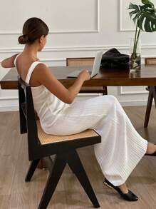 Livesso Damen ärmellose lange einfarbige Lässig Strickkleid, Sommer Damen Pulloverkleid - Weiss - Übersicht 2