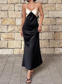 Elegant Color Blocking Hollow Out Cami Dress, Spring/Summer - Multicolor - View 6