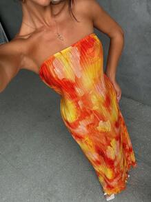 Aloruh 女式无袖印花后背褶饰系带连衣裙