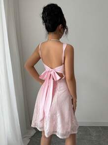 Selianne 无肩带高腰 A 字形优雅浪漫女式连衣裙 - 淺粉色 - 查看 2