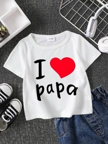 SHEIN Baby Girl Minimalist Fashion Letter Print Short Sleeve T-Shirt, Summer - White - View 3