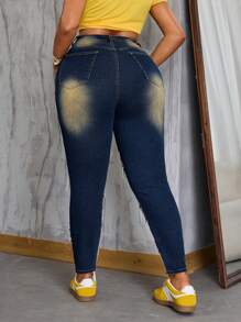 SHEIN SXY Plus Size Vintage Distressed Raw Hem Slim Fit Jeans Autumn Country Concert Festival Autumn