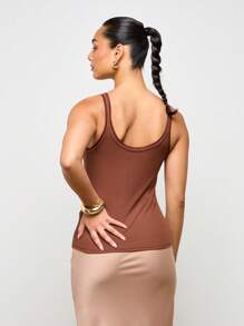 AiiRZ Ribbed Tank Top Basic Camisole Essential Workout Athletic Summer Sleeveless Undershirt Yoga Activewear Gym Running Layering Racerback Stretch Training Breathable Fitted - Brown - View 2