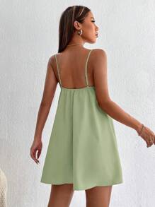 SHEIN PETITE 夏季休閒純色細肩帶迷你洋裝，波希米亞風，適合女性與小個女生的夏季洋裝 - 薄荷綠 - 查看 2