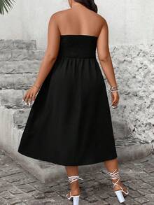 Calvaya Plus Size Màu Trơn Xoắn Quây Đi Nghỉ Thường Ngày - màu đen - Xem 2