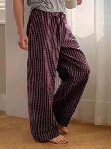 DAZY Men's Plaid Textured Fabric Lounge Pants, Spring Season, For Fall Pajama, Winter - Purple - View 5