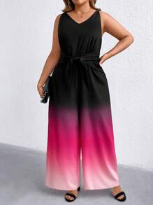 SHEIN Clasi Plus Size Gradient Color Sleeveless Jumpsuit, Summer Casual - Black - View 6