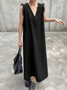 FRIFUL 女士网眼拼接中长无袖连衣裙