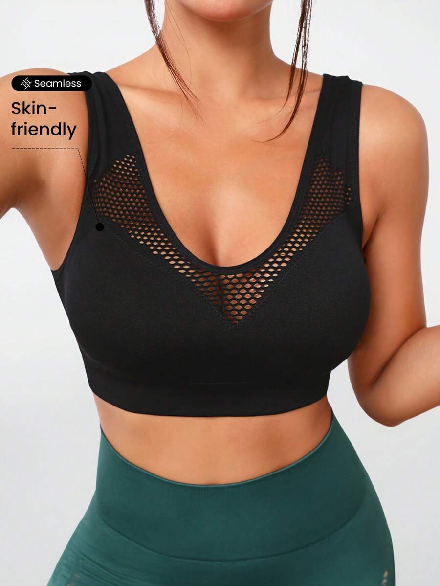 SHEIN Sports 透氣運動式push Up Bra - 黑色 - 查看 1