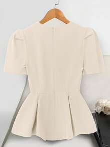 SHEIN Clasi 女士黑色圆领收腰短袖衬衫 - 杏色 - 查看 2