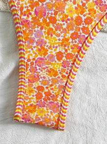 SHEIN Women Random Print Halter Spaghetti Strap Camisole And High Cut Bikini Set, Beach Vacation Outfits For Summer - Multicolor - View 5