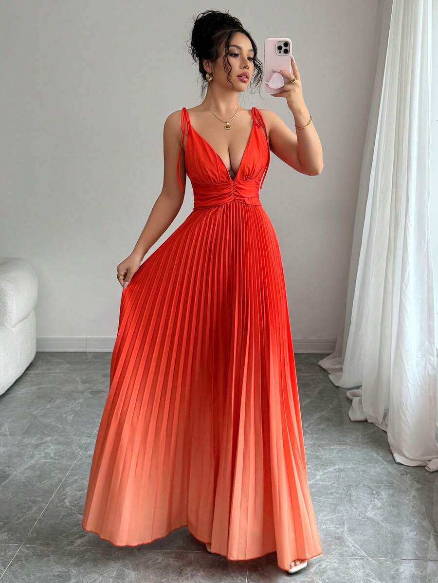 Selianne Váy không tay cổ chữ V ombre nhún eo thanh lịch lãng mạn cho nữ - Nhiều màu - Xem 1