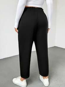 SHEIN Essnce Plus Size Women's Summer Cone Pants, Casual Pants, Cropped Pants, Black Pants, Comfortable Pants,Summer Outfits For Women Flowy Pants Baggy - Black - View 2