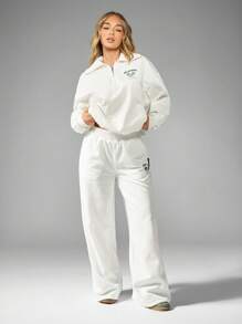Missguided x Playboy Tennis Club Half-Zip Sweatshirt Retro Sport Casual Athleisure Preppy Stijl Comfortabele Loungewear Lente Herfst Streetwear