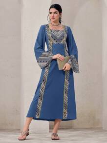 Al Najma 女士土耳其和阿拉伯传统长裙，端庄 - 藍色 - 查看 6