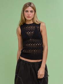 COUREZ Crew Neck Knitted Black Vest Y2K Sexy Winter Clothes For Women Casual Fall Clothes For Women