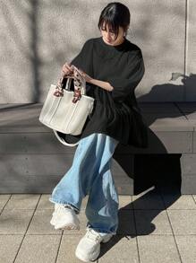 FRIFUL Women's Layered Ruffle Trim Loose Shirt,Fall Clothes,Babydoll Top - Black - View 7