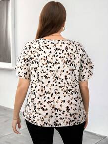 SHEIN Clasi 大码女式优雅圆领双层袖几何圆点印花宽松衬衫 - 白色 - 查看 2