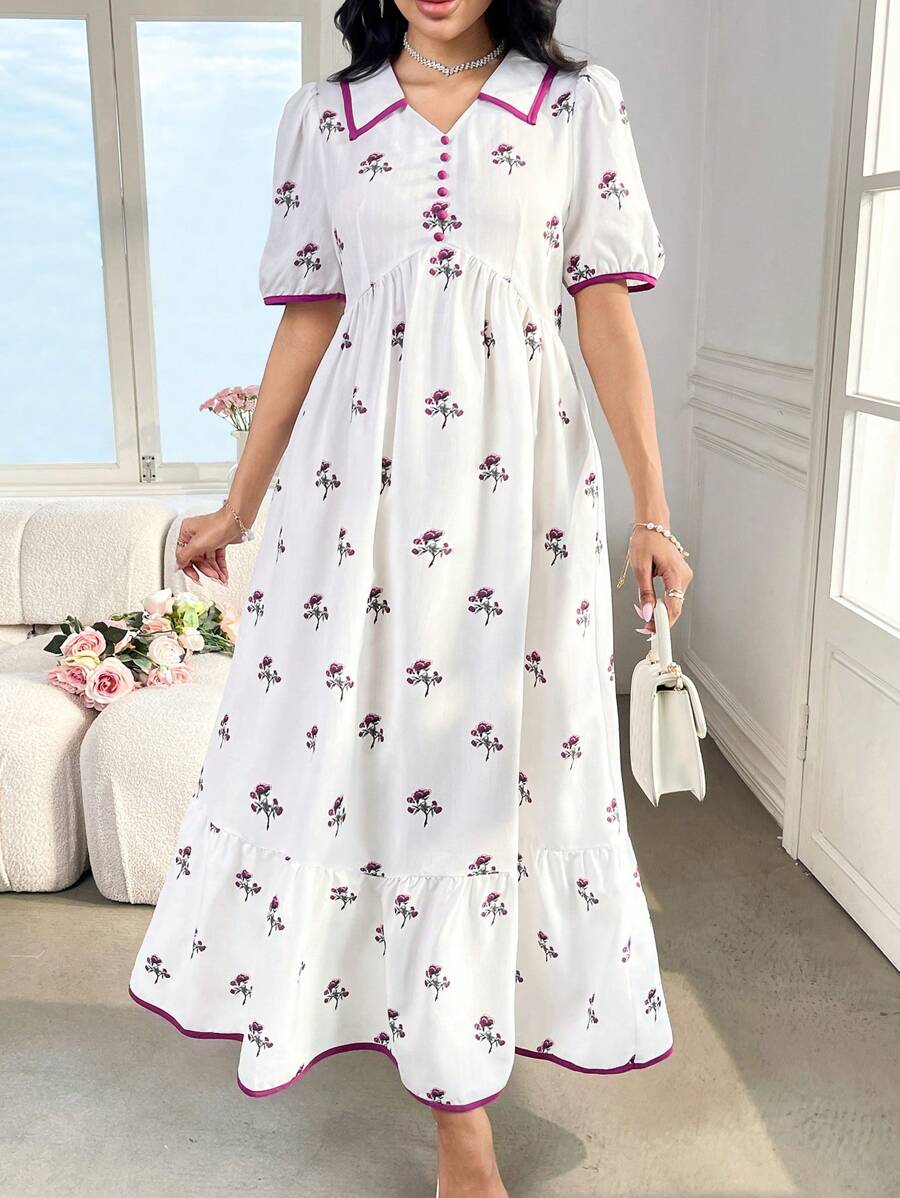 Modelyn Vestido con falda acampanada de bloques de color de moda para mujeres, para primavera/verano - Morado - Ver 1
