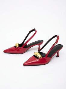 CUCCOO BIZCHIC 女士后绑带洛丽塔风格蝴蝶结装饰高跟鞋，酒红色 - 紅色 - 查看 2