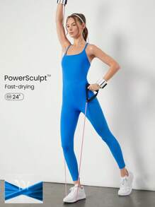 GLOWMODE 24 英寸 Powersculpt™-Air Power Hour 圆领运动健身紧身衣连体衣高强度跑步训练健身房日常运动服可拆卸罩杯 - Blue Power - 查看 1